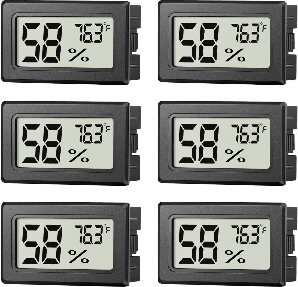 Mini thermo‑hygrometer set van 6 stuks - digitale temperatuur‑ en vochtigheidsmeter - ondersteunt Fahrenheit - voor reptielen terrarium