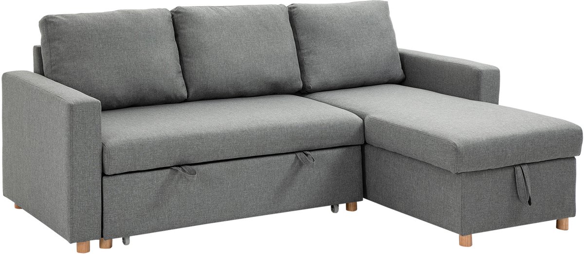 Hoekbank - Opvouwbaar - 3 places modulable - avec méridienne réversible tissu aspect - lin - gris