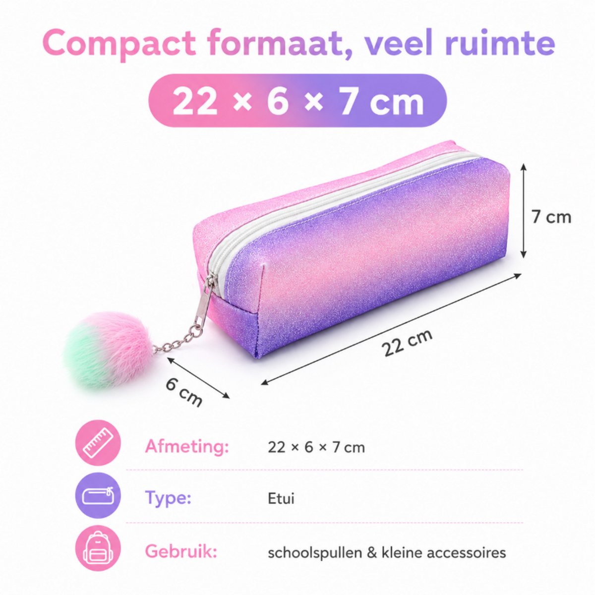 Etui -Regenboog Glitter Etui - School Etui Meisjes -Voor Pennen & Potloden - Schoolspullen voor Meisjes - Stijlvolle Opbergtas voor School & Make-up - Ideaal Cadeau