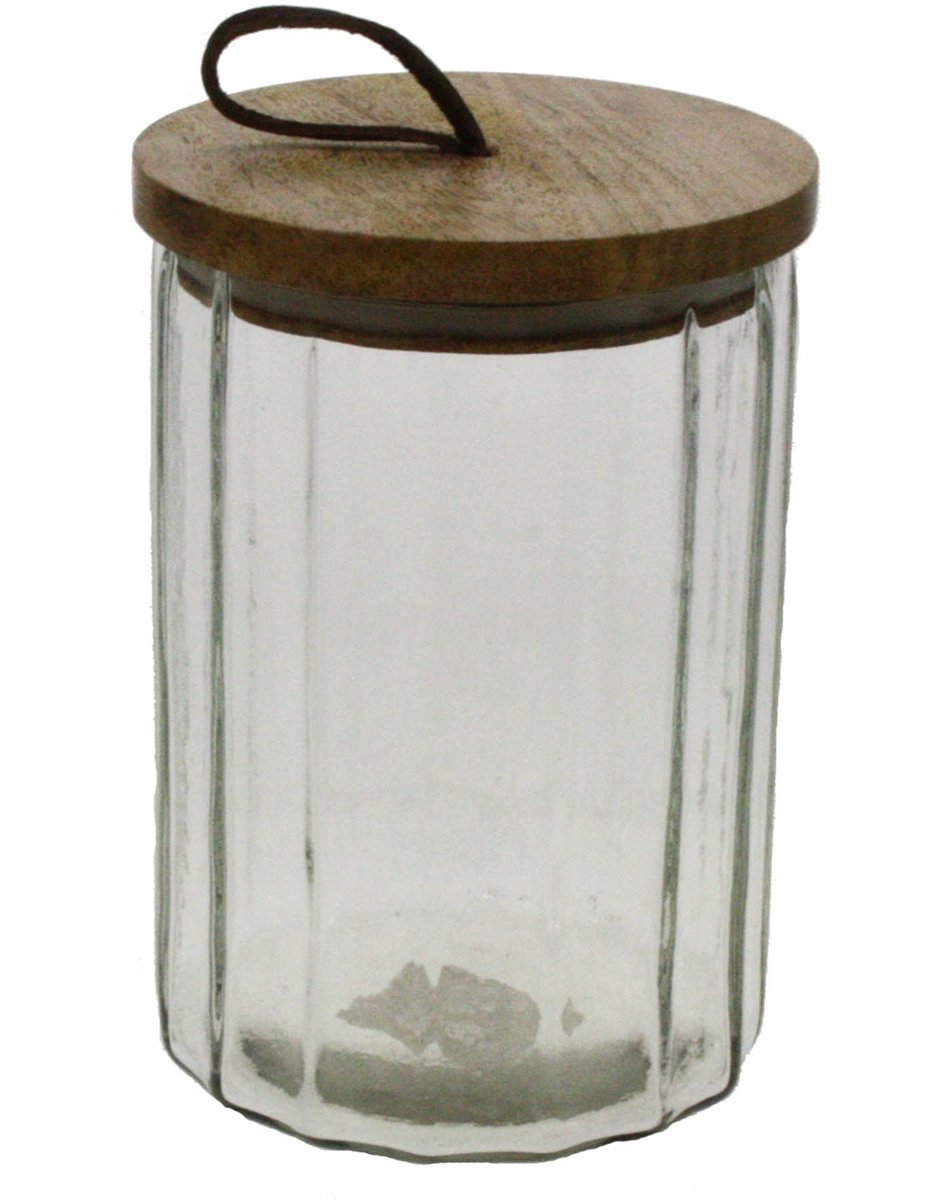Glazen pot met houten deksel Ø12x16cm