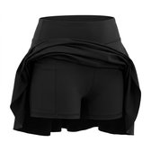 Zwart tennis rokje dames geplooide sport rok met geïntegreerde korte broek zijvak voor telefoon hoge taille hardloop rokje 2 in 1 atletische sport rok maat XS geschikt voor tennis padel fitness en hardlopen