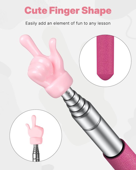 2 Stuks Telescopische Aanwijzer - Mini Uitschuifbare Vinger Aanwijzer voor Klaslokaal - Verlengbare Hand Aanwijzer - Klaslokaal Aanwijzer voor Basisonderwijs & Kleuterschool - Tot 69 cm - Roze — afbeelding 4