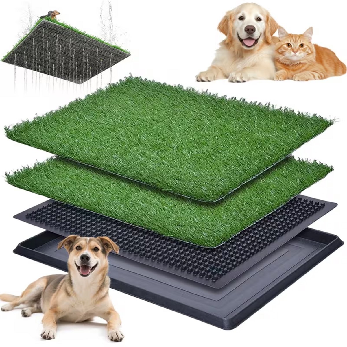 Honden Toilet Kunstgras - Training Pads Honden - Uitneembare Opvangbak - Inclusief 2 Kunstgrasmatten - 64x51 cm