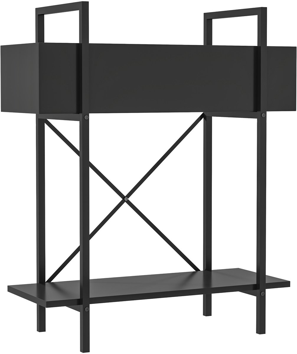 Plantenstandaard 2 Niveaus 56,5 x 27 x 27 cm - Bloemenstandaard met Metalen Frame - Plantenrek voor Woonkamer Balkon Tuin en Hal - Zwart