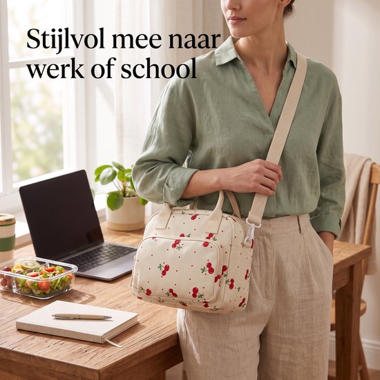 Namajunas - Lunchtas - Kleine geïsoleerde lunchtas, 12 liter inhoud, geïsoleerde lunchtas voor dames, met handvat en verstelbare schouderband, 5 vakken, PEVA-voering, geschikt voor werk, school, picknicks en uitstapjes. van Namajunas — afbeelding 3