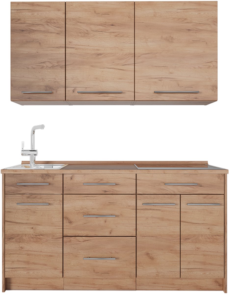 Vicco Keukeneenheid Fame-Line, Goudkleurig Eiken/Goudkleurig Eiken, 150 cm zonder werkblad