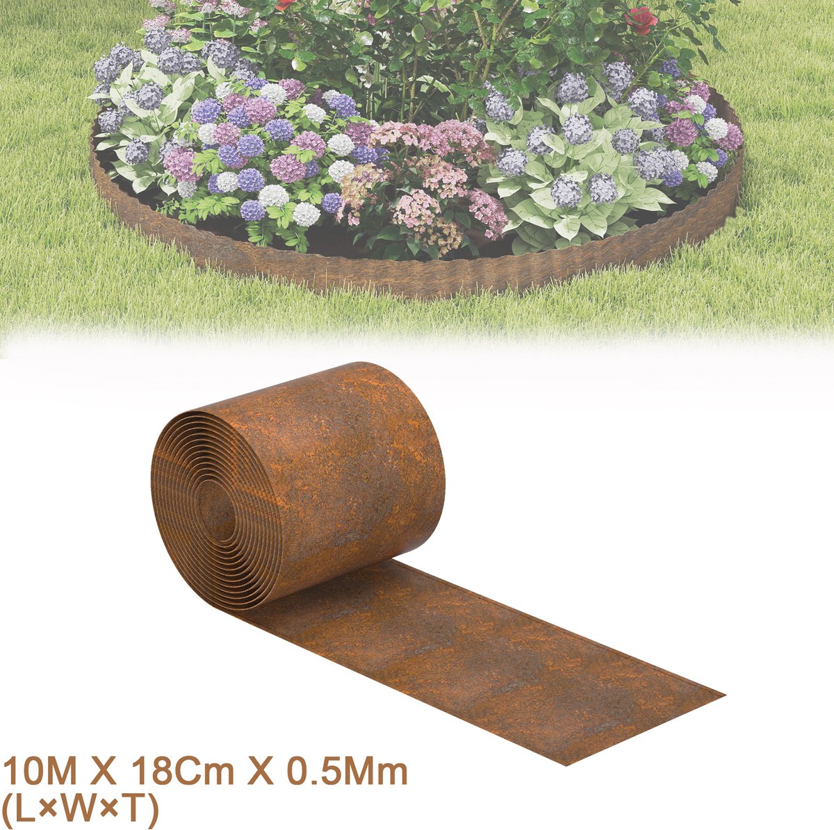 Gazonrand Cortenstaal 10m – Rechte Vlakke Metalen Bedrand – Flexibele Borderrand met Roestlook – 18 cm Hoog
