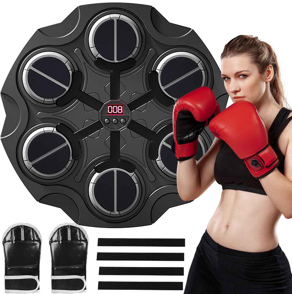 Bokstrainer Kinderen - Slimme Bluetooth Boksmachine - 3 Snelheden en 3 Speelmodi - Interactieve Lichteffecten - Slimme Scoretelling - Zachte Schuimkussens - Voor Muziek, Boksspel en Training Thuis