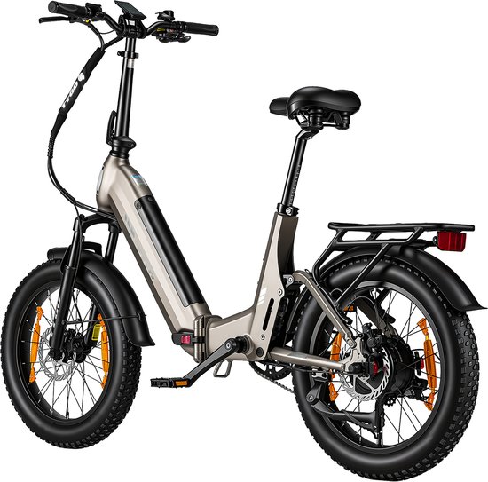 20*3.0" Elektrische vouwfietsen- 48V 15Ah (720Wh) Lithium Accu - Actieradius tot 120 km - Softtail-vering - Hydraulische Schijfremmen –Geveerde voorvork met lockout​ –Krachtsensor– 70Nm– Shimano 7 Versnellingen– Elektrische Stadsfiets– Champagnegoud — afbeelding 3