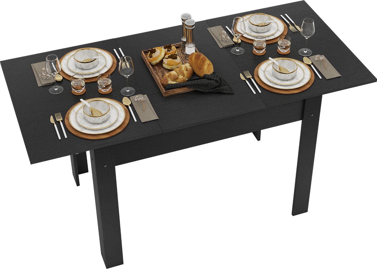 Puluomis - Uitschuifbare eettafel - 105-150x70 cm - Industriële keukentafel - Rechthoekig tafelblad voor 4-6 personen - Zwart