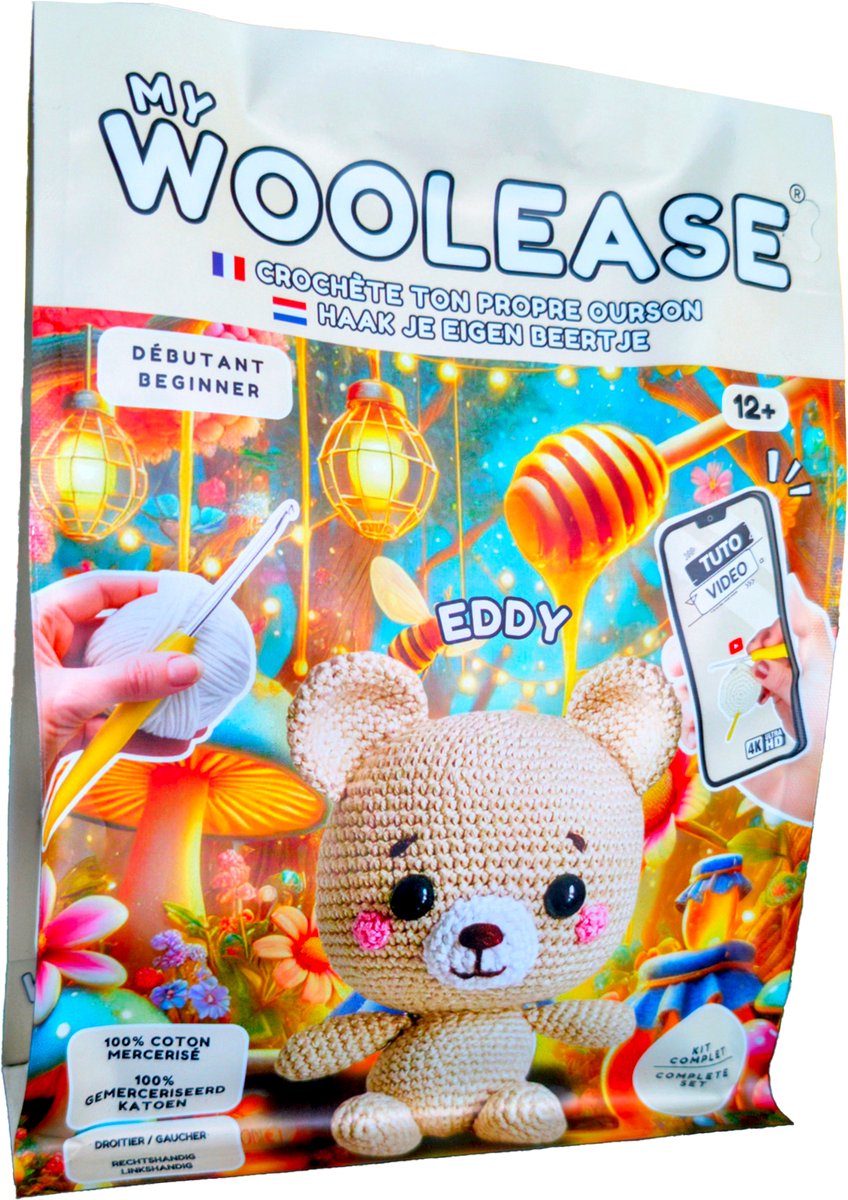 MY WOOLEASE - HAAKPAKKET - CROCHET KIT - EDDY THE BEAR - DIY - VANAF 12 JAAR OUD - GERONIMO GAMES