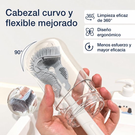 Flessenborstel - Flessenborstel baby - Baby flessen - Flessenborstel siliconen - Babyfles schoonmaken - 6-in-1 flessenborstel - Borstel voor borstkolf, speenborstel, rietjesborstel, zeepdispenser en draagbaar droogrek - Bruin — afbeelding 4