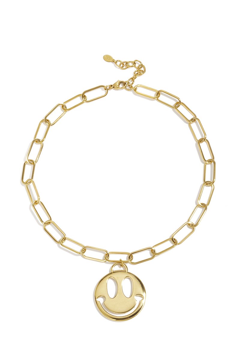 Karaktervolle Schakelketting met Smiley-Hanger – RVS - Goud