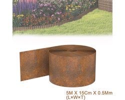 Gazonrand Cortenstaal 5m – Rechte Vlakke Metalen Bedrand – Flexibele Borderrand met Roestlook – 15 cm Hoog