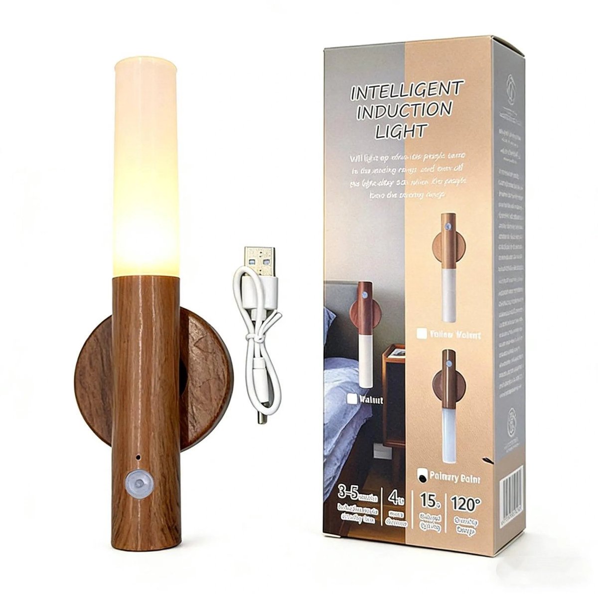 Casalora LED Nachtlamp met Bewegingssensor – Oplaadbare Magnetische Wandlamp 2200mAh – Draadloze Nachtverlichting voor Trap, Gang & Slaapkamer – Houten Design – Walnootkleur