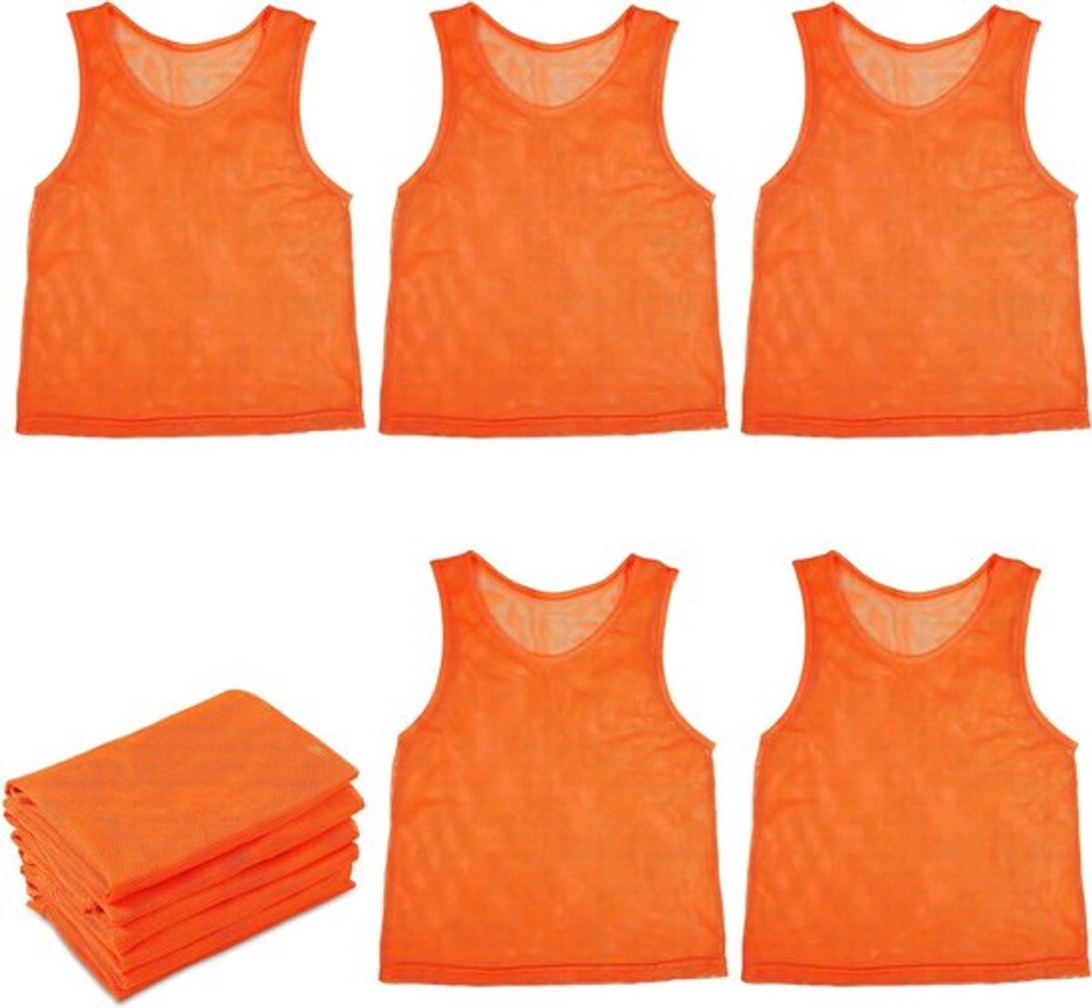 12 Stuks Fluorescerende Oranje Nylon Mesh Voetbalvesten voor Kinderen - Ademend en Comfortabel Sportkleding voor Jeugdteams