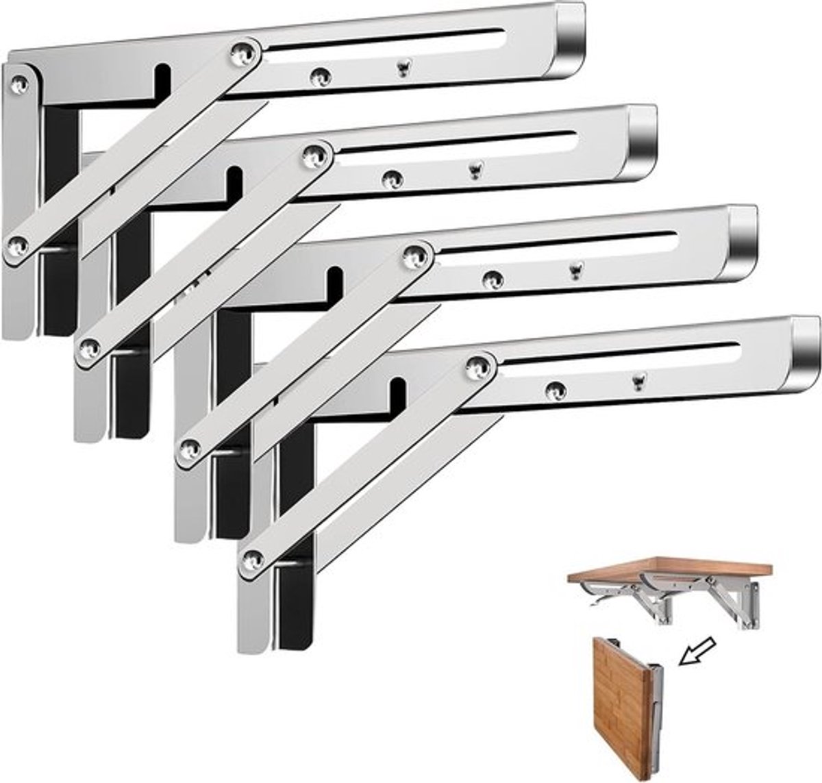Zware Vouwplanksteunen - 4 Stuks Wandmontage Tafelsteunen van RVS voor Werkbank, Bureau en Tafel - 30 cm Vouwbare Plankondersteuning