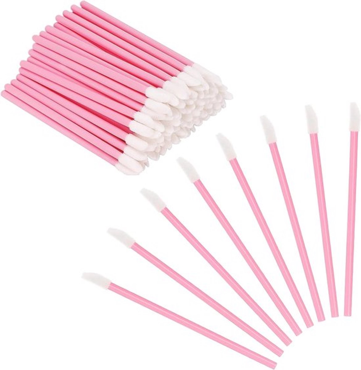 100 stuks wegwerp lippenborstels voor make-up - Set van mini-lippenstift gloss kwasten en concealerkwasten - Roze lippenapplicators - Handig voor beauty routines