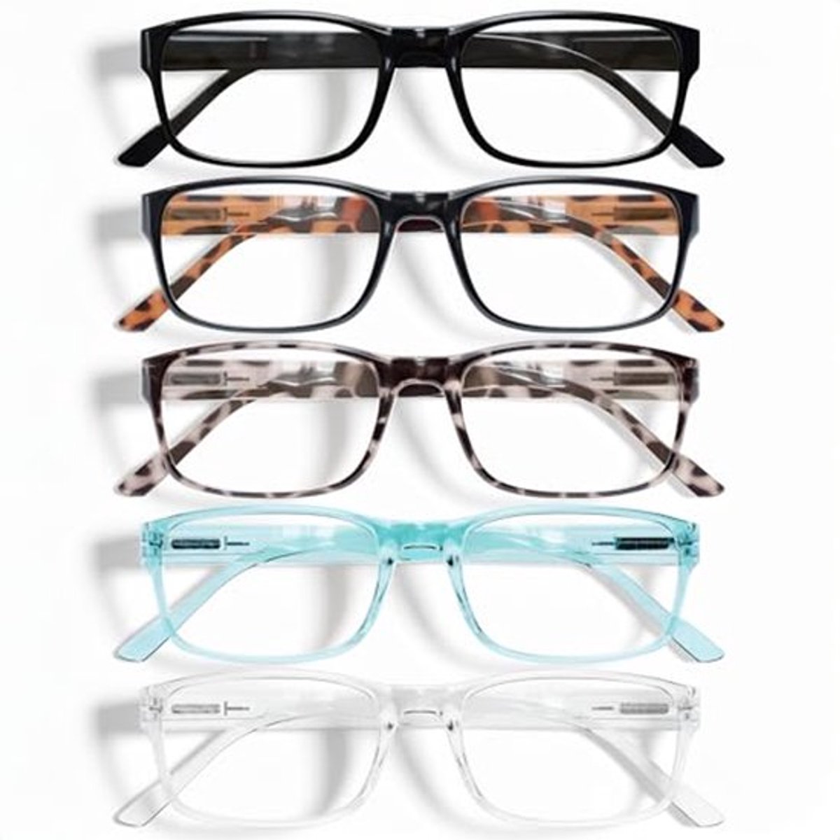 5-Pack Leesbrillen met Blauw Lichtfilter en Veer Horen - Lichtgewicht Anti-glare Optiek voor Mannen en Vrouwen (Mix kleuren, 1.0)