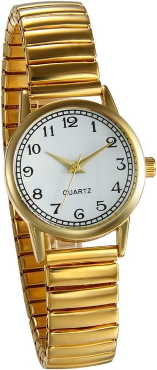 Ultradun Easy Reader Horloge voor Dames met Elastische Band en Gouden/Zilveren Accenten