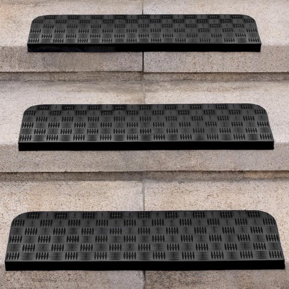 Set van 3 Antislip Rubber Trapmatten, 76 x 25 cm, Veiligheidstrappen voor Binnen en Buiten met Dubbelzijdige Lijmlaag