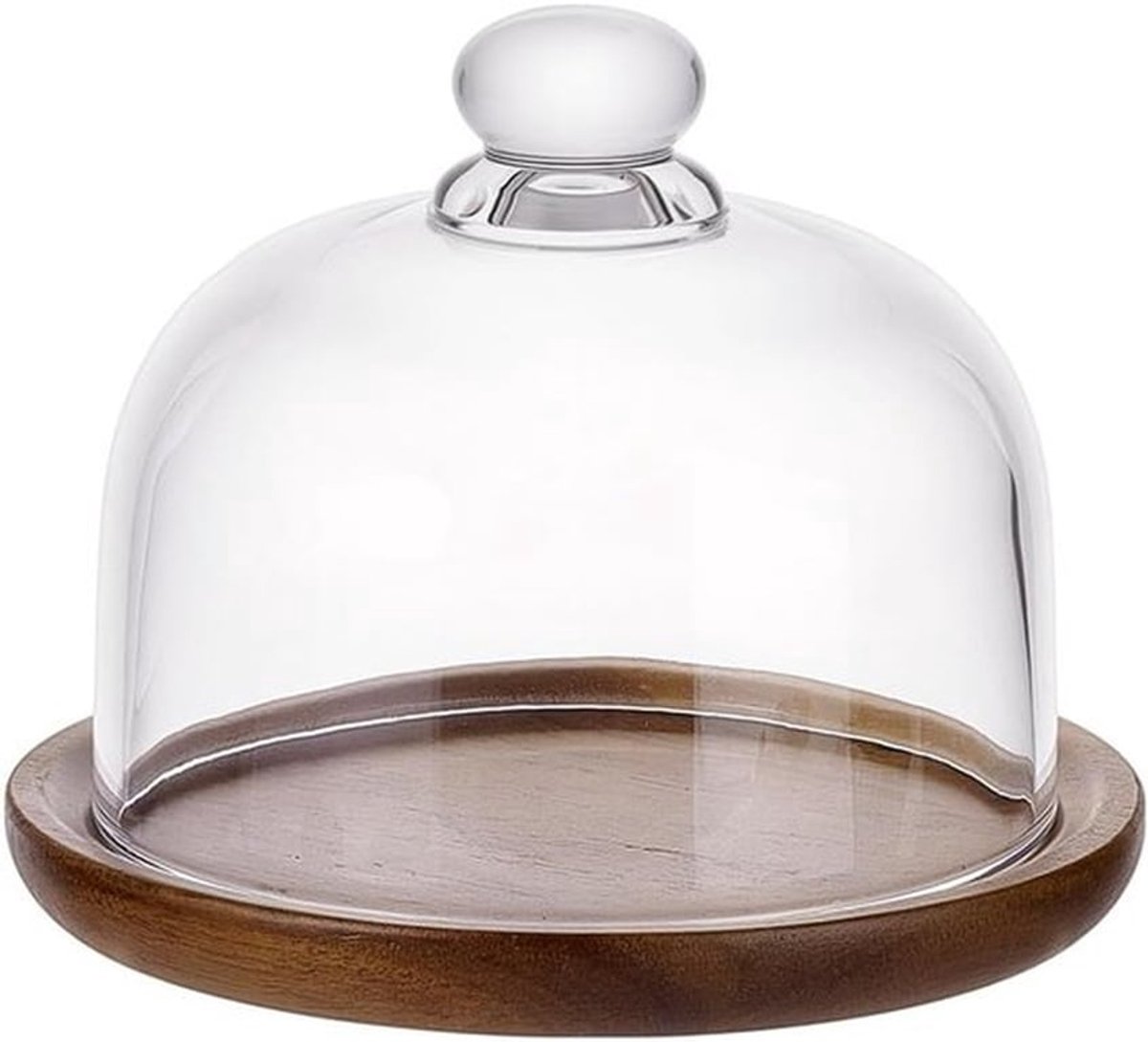 Mini Taartstandaard van Acaciahout met Glazen Koepel, Perfect voor Taarten, Desserts en Bakcadeaus - 10.5 x 10.5 x 9 cm