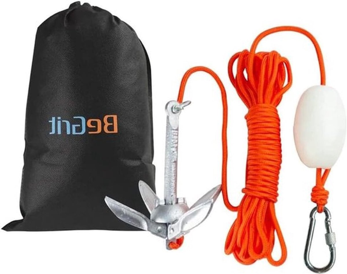 Verstevig je boot met een 0,7 kg verzinkte anker set inclusief 10 m scheurvast anker touw ø 6 mm en anker constructie bal