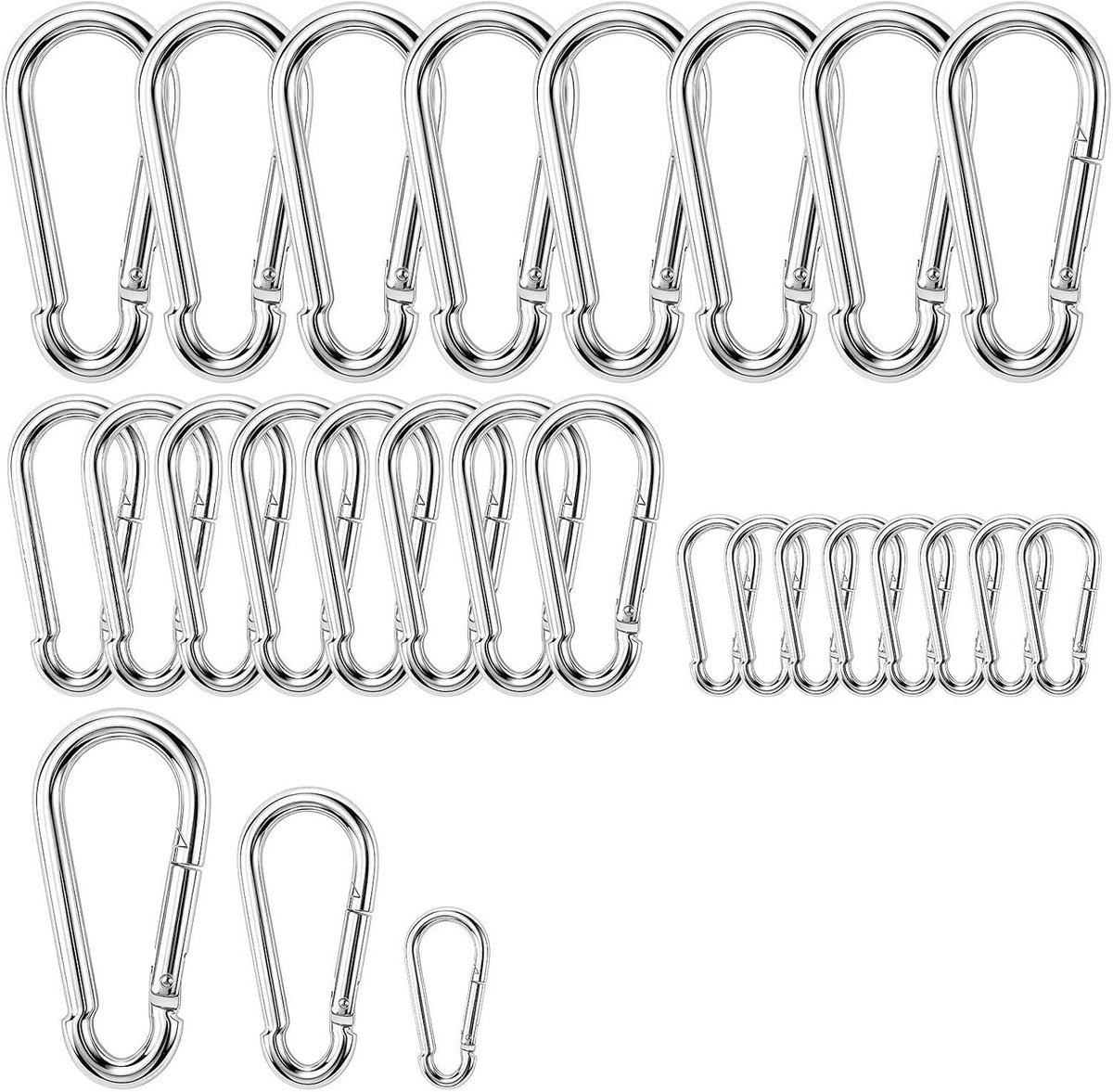 Karabijnhaak Set - Zilver - 4 x 40 mm - Koolstofstaal - Voor Outdoor en Dagelijks Gebruik