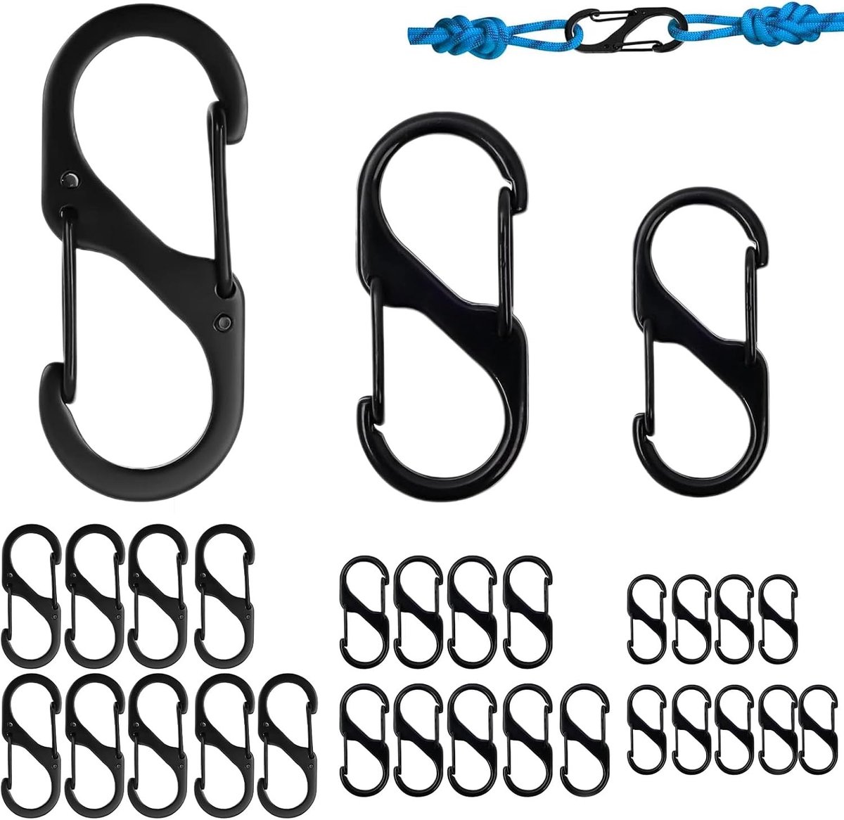 Sleutelhangerclips Set - Zwart - S-vormige Karabijnhaken - Zinklegering - Voor Buitenactiviteiten