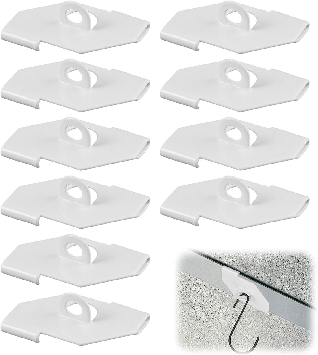 Plafondclips met Oogje - Wit - 41 x 25 mm - Stalen Bevestiging zonder Boren - Voor Thuis, Kantoor, Winkel