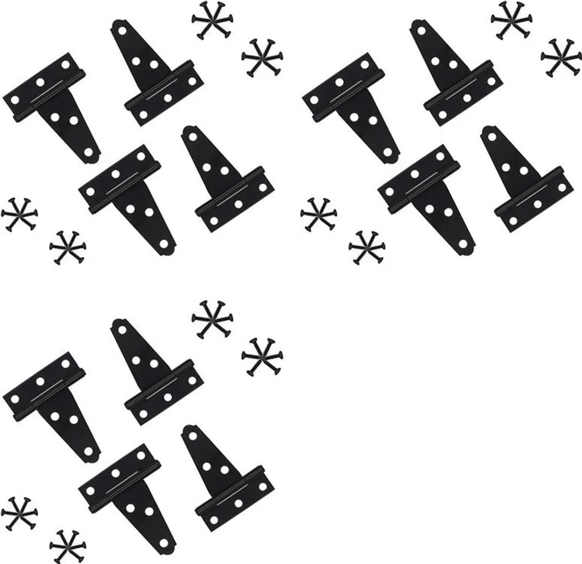 Verpakking van 12 zwarte T-scharnieren van 5 cm (2 inch), Geschikt voor schuren, staldeuren en zware deuren Geschikt voor scharnieren. De T-scharnieren kunnen worden gebruikt Geschikt voor staldeuren, schuren of houten schuttingen.