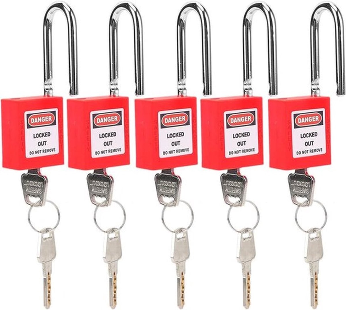 Isolatie Nylon PA Jack Ratelsleutel Hangsloten Set - 38mm - voor Energie Transport - Rood - 5 Stuks