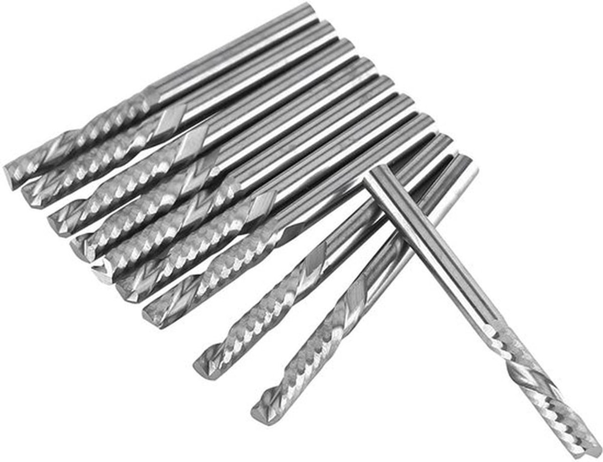 Wolfraamcarbide freesbitset van 10 stuks, 4 mm CNC frezen voor hout en acrylbewerking, precisie snijgereedschap