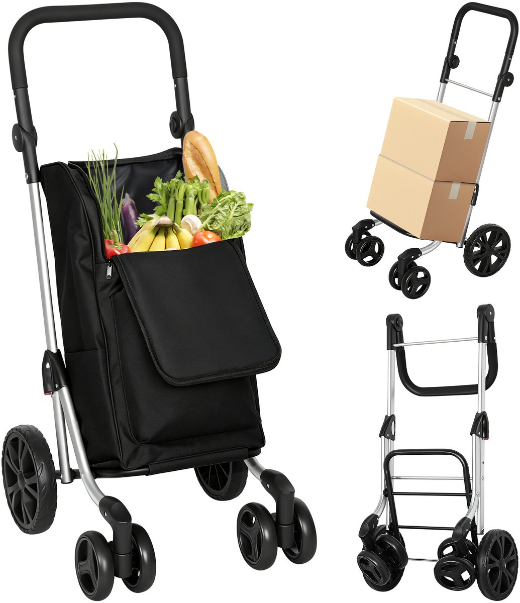 HOMCOM Shopping Cart-Oxfordstoff, Aluminium-58L x 44B x 100H cm-Schwarz
