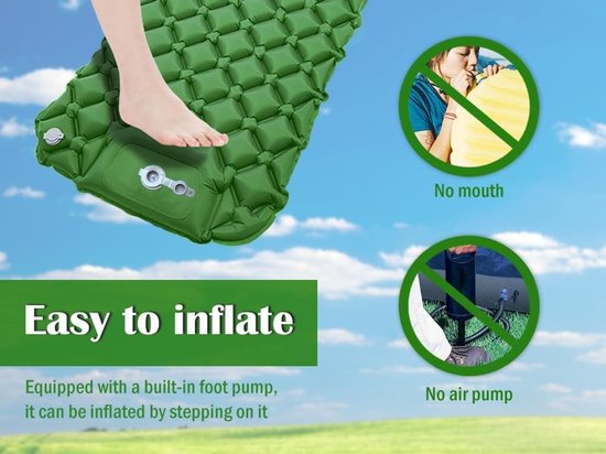 Opblaasbare Slaapmat - Kampeer Matras - Buiten Activiteiten - Geïntegreerde Voetpomp - 190x60cm - Groen — afbeelding 3