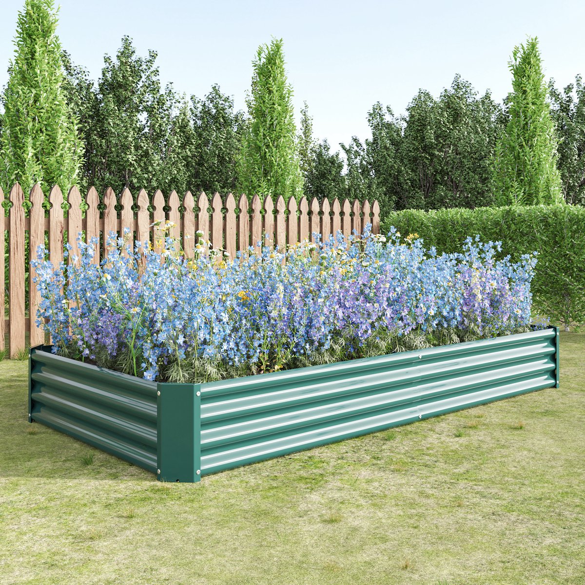 Moestuinbak Verhoogd 232 x 113,5 x 30 Cm Zonder Bodem Van Verzinkt Metaal Groen Voor Groenten Kruiden En Bloemen In De Tuin