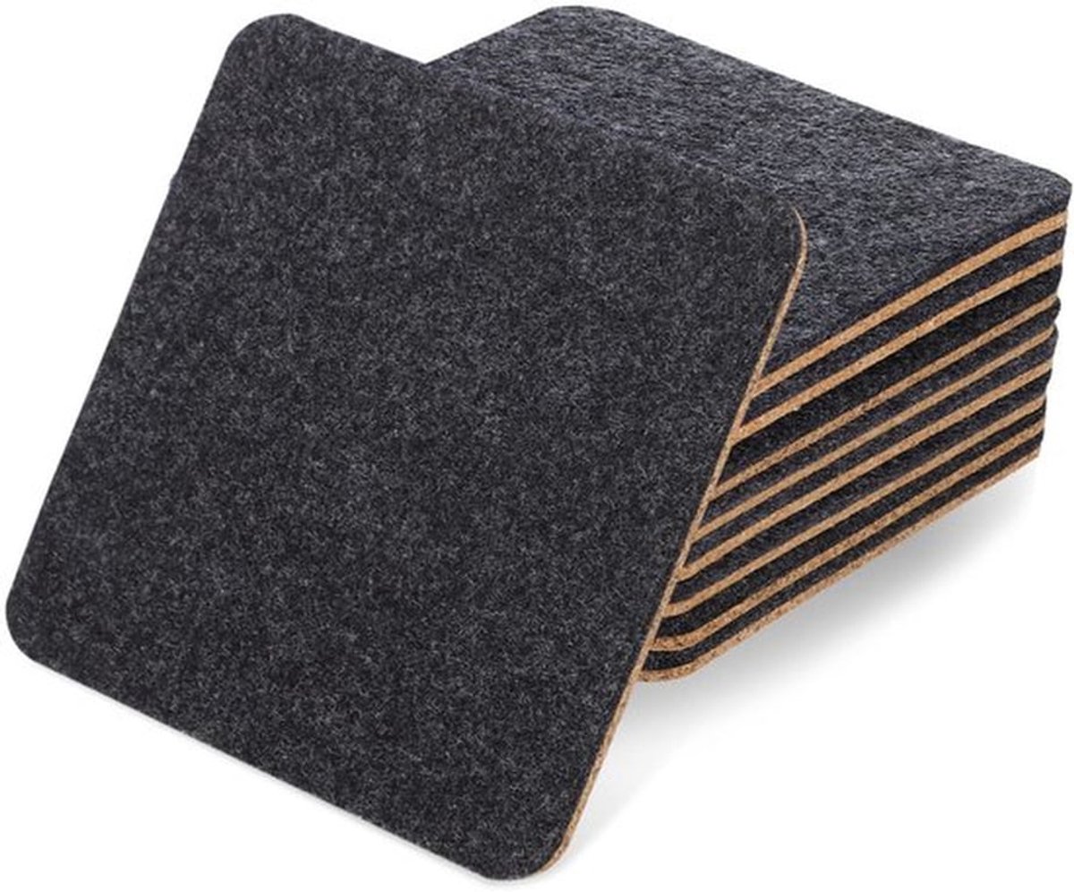 Onderzetters Dubbelzijdig - 8 Stuks - Kurk/Vilt - Onderzetters voor Glazen - Onderzetters voor Pannen - Onderzetters met Houder - 10 x 10 cm - Drankonderzetters