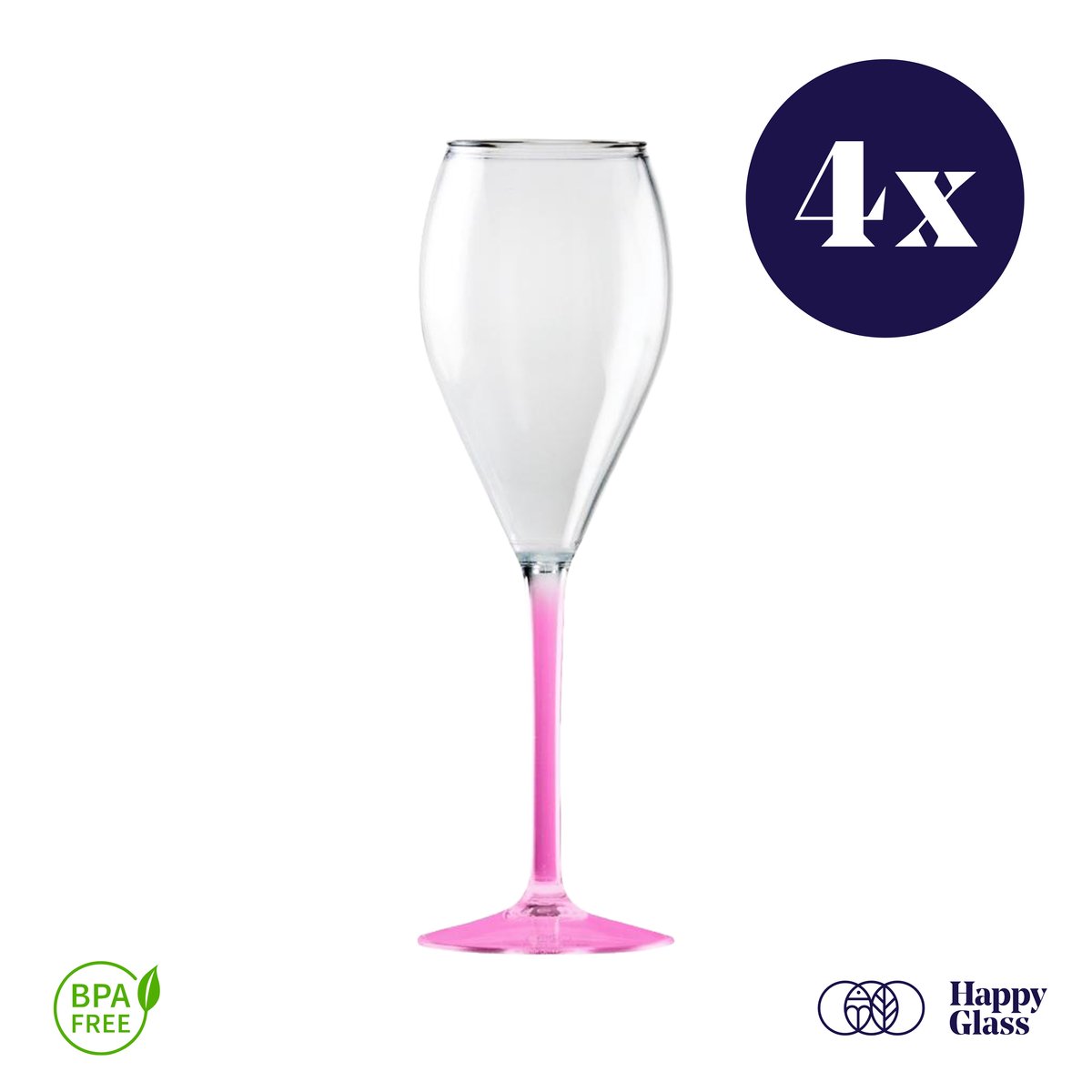 HappyGlass Miss Muse - Set van 4 kunststof champagneglazen - 24cl - Pretty pink steel - BPA-vrij Tritan