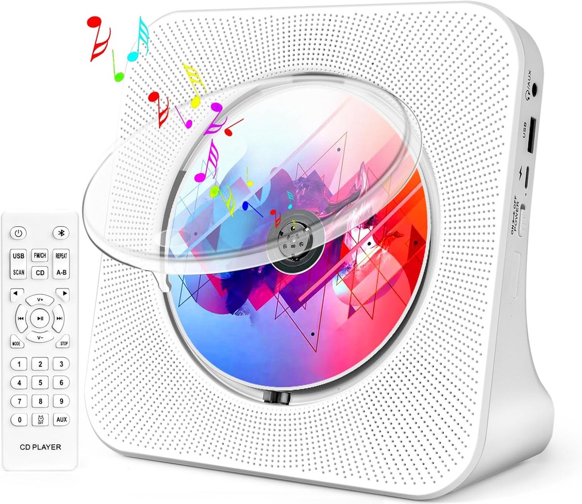 Portable CD Player with Speakers, CD Players for Home, Bluetooth CD Player with Stereo Sound,Remote Control,Supports CD/Bluetooth/FM Radio/USB Drive/AUX/Timer/Repeat