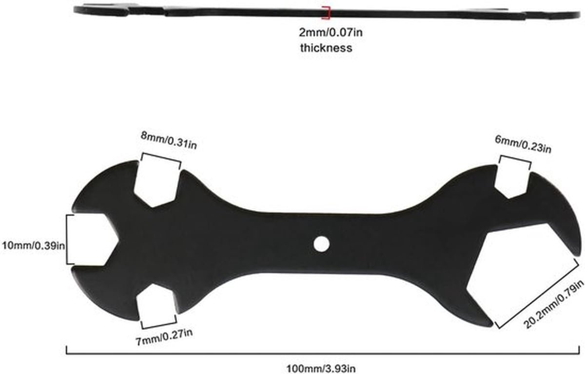 Platte Spanner Set 5-in-1 - 3D Printer Gereedschap - Moersleutel 6/7/8/10/20,2 mm - Multifunctioneel - Zwart - Metaal