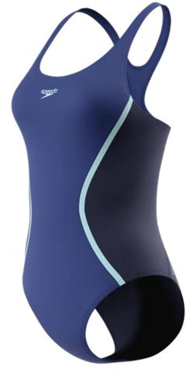 Speedo Solid Splice Medalist 1P Dames - Chloorbestendig Sportbadpak Dames - Kleurvast Badpak Dames met Onderborstband - Zwempak Dames met Medalist-Rug - Blauw/Blauw - 36