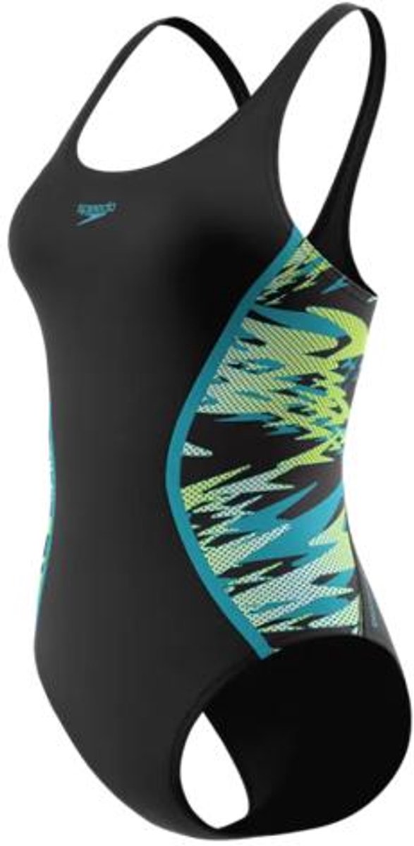 Speedo Hyperboom Splice Muscleb 1P Dames - Chloorbestendig Sportbadpak Dames - Kleurvast Badpak Dames - Zwempak Dames met Muscleback - Zwart/Groen - 44