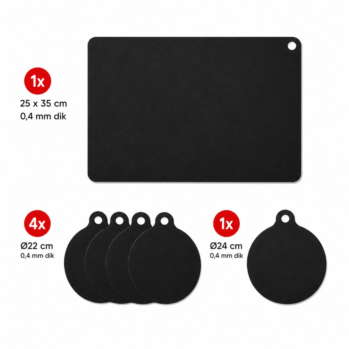 Teedz Inductiebeschermer 6-delig – Hittebestendig tot 260°C – Inductie Matjes – Panbeschermers – Onderzetters – Kookplaat Beschermer – Ø22, Ø24 & 25x35 cm