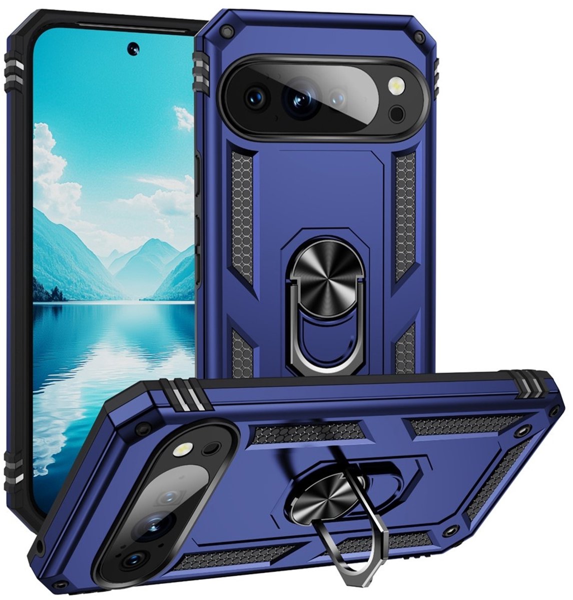 Coverup Hoesje - Geschikt voor Google Pixel 11 Hoesje - Coverup Armor Ring Kickstand Back Cover - Blauw