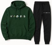 Trainingspak Heren - Joggingpak met Hoodie en Sportbroek - Katoen - Vibes print - Groen - XXL