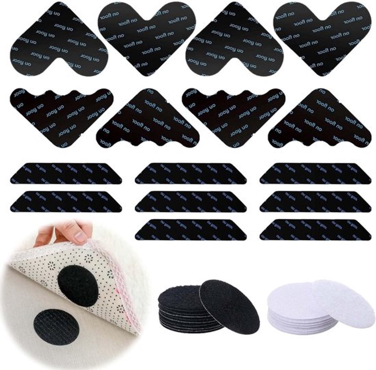 Set van 24 Antislip Pads voor Meubels en Vloerkleden - Herbruikbare Onderleggers in Drie Vormen met 8 Ronde Stickers - Voor Veiligheid en Stabiliteit Thuis en op Kantoor