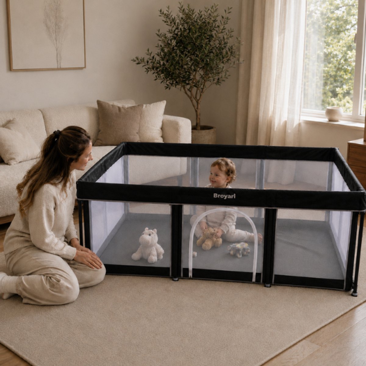 Broyari® Grondbox Baby – Binnen 2 Seconden Inklapbaar – Inclusief Speelmat & 50 Speelballen – Opvouwbare Baby Speelbox – Kinderbox – Playpen – 120x180 cm – Zwart