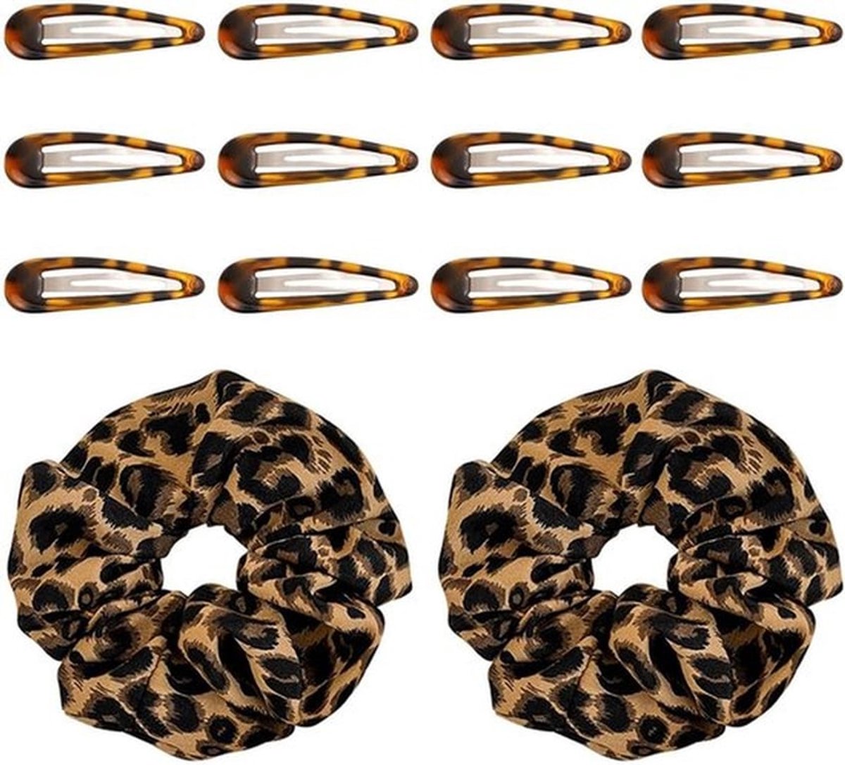 Leopard patroon haarclips en grote elastische haarringen - stijlvolle, niet-slip haaraccessoires voor vrouwen, perfect voor elke haarstijl.