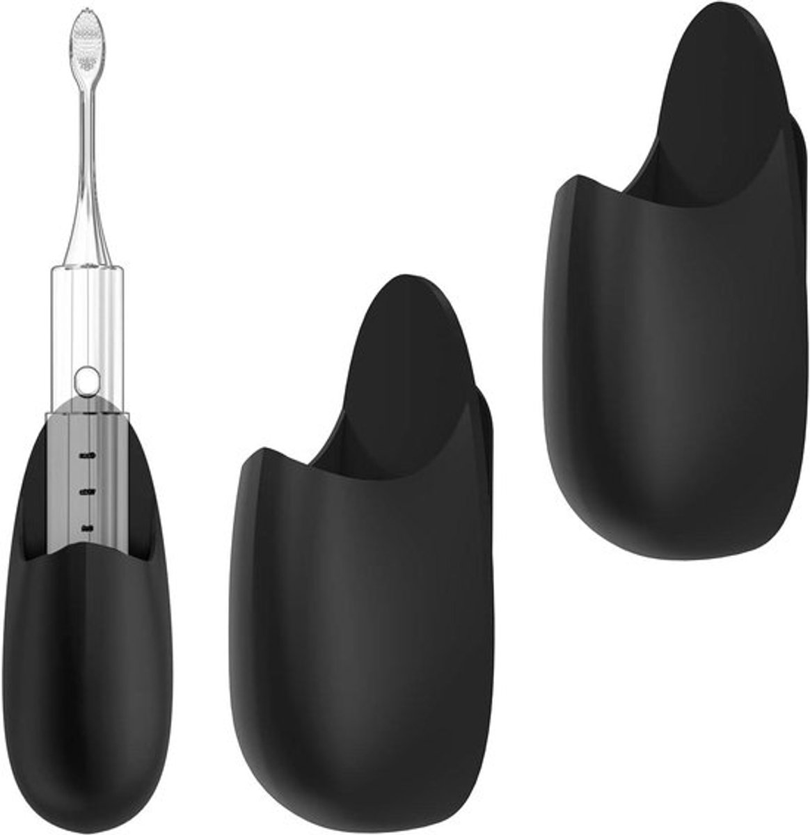 - Elektrische Tandenborstelhouder - Wandmontage - Onder de Douche - Siliconen - Opbergorganizer - Tandenborstels - Zelfklevende Hanger - Compatibel met Pro 3000 - iO-serie - 2-delige set voor Badkamer (Zwart)
