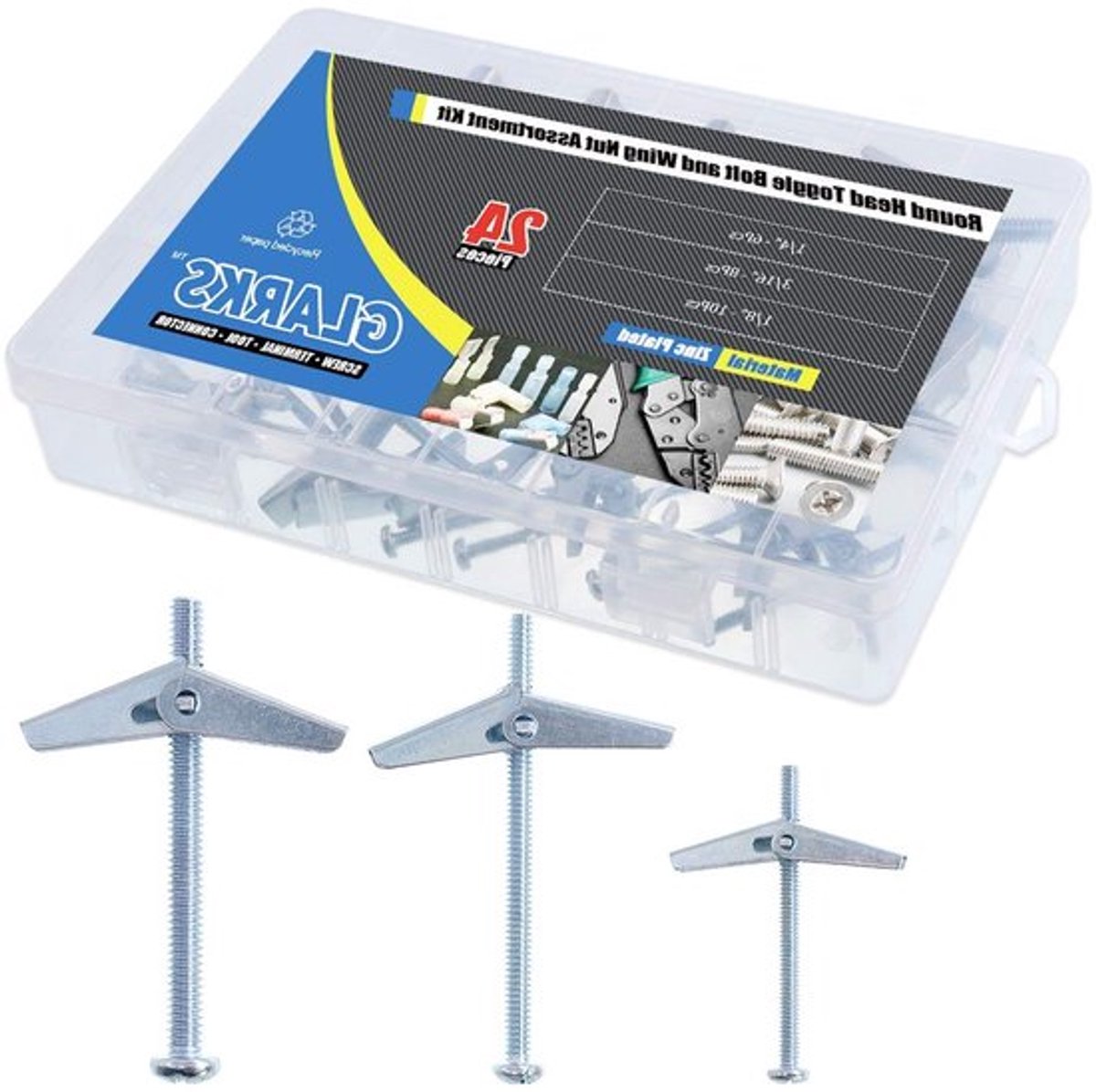 Set van 24 verzinkte schroeven voor zware objecten op gipsplaten, 1/8, 3/16, 1/4 inch - Duurzaam, Sterk en Betrouwbaar
